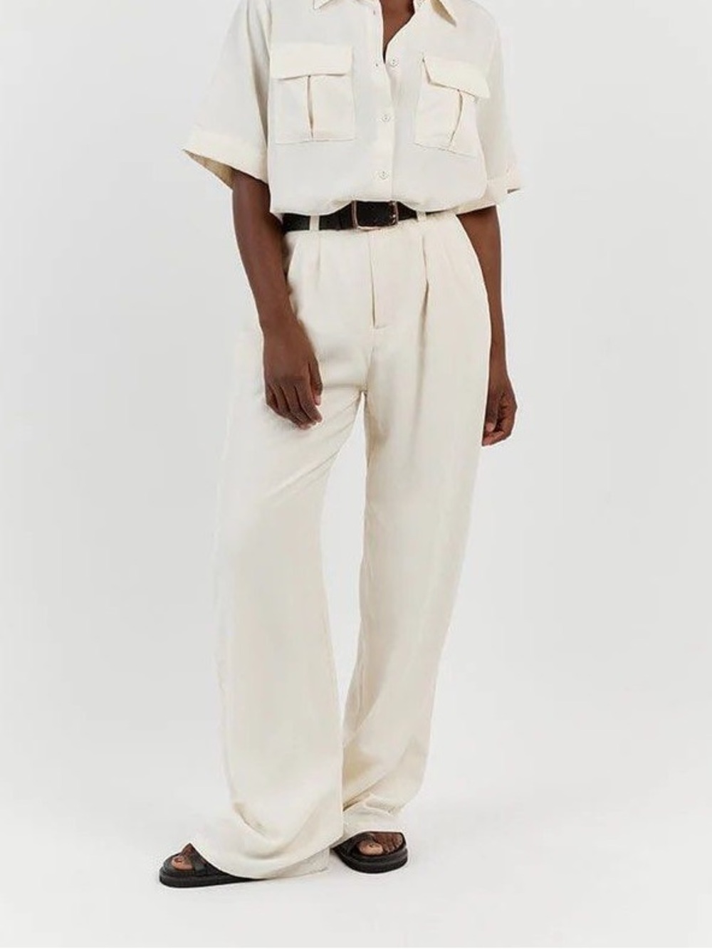 DISSH Amelia Off White Linen Blend Pant - Flowy Trouser Pants